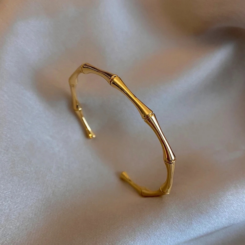 NEW 18k Yellow Gold Plated Bamboo Adjustable Cuff - Picture 10 of 11